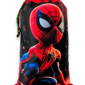 Saquito party para cotillones y celebraciones corporativas elaborado por la empresa Morralkids Venezuela. Motivo Spiderman para cumpleaños
