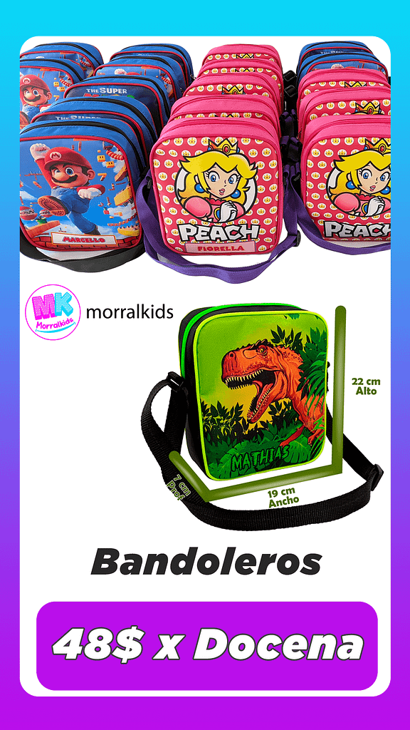Bandoleros para cotillones de la marca Morralkids Venezuela