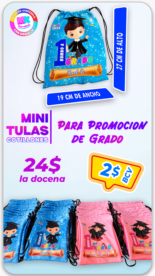 Mini tulas bolsistos para cotillon y promocion de grado